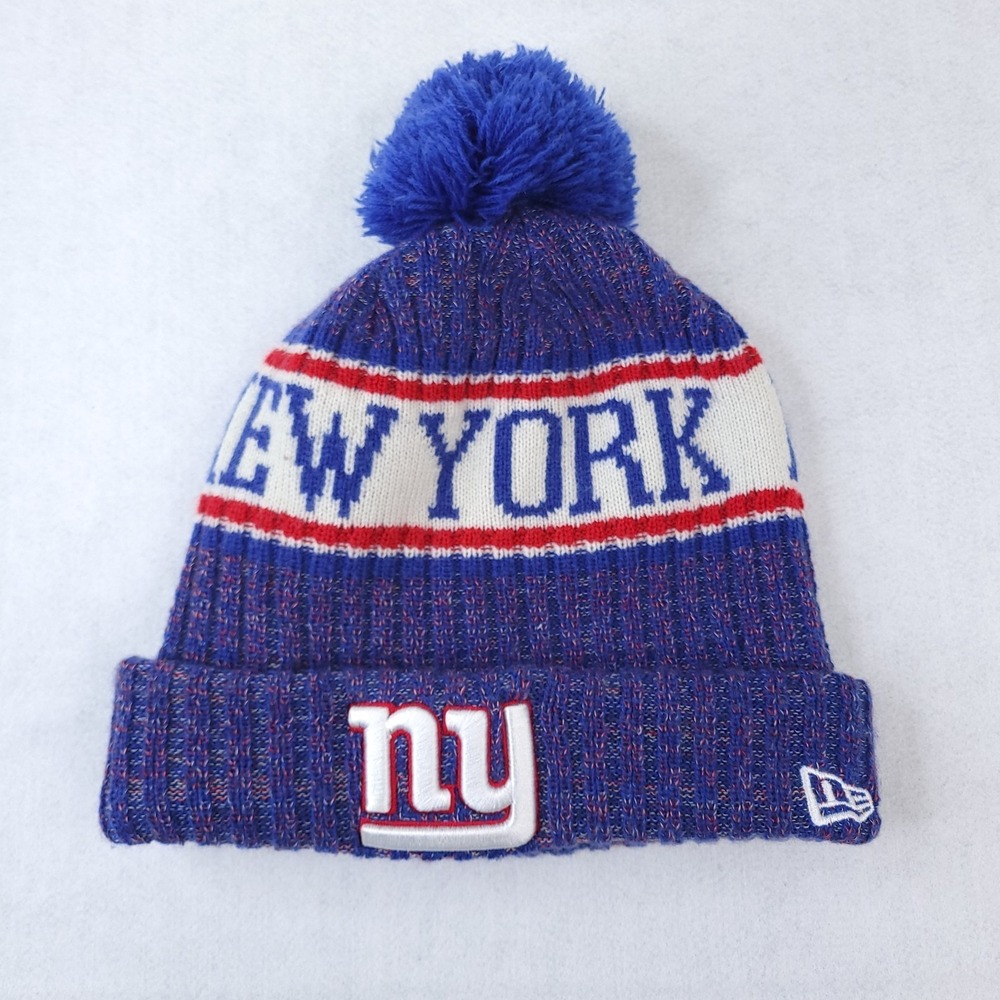 New York Giants Beanie New Era Pom Pom Blue Red Knit Football One Size Fits Most